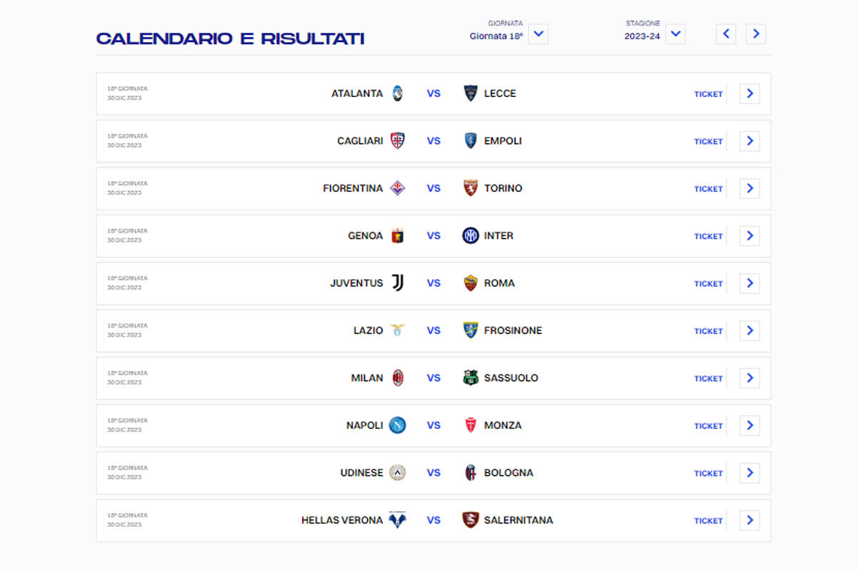 CALENDARIO SERIE A 18 GIORNATA (DA LEGA SERIE A) CALENDARIO SERIE A 18 GIORNATA (DA LEGA SERIE A)