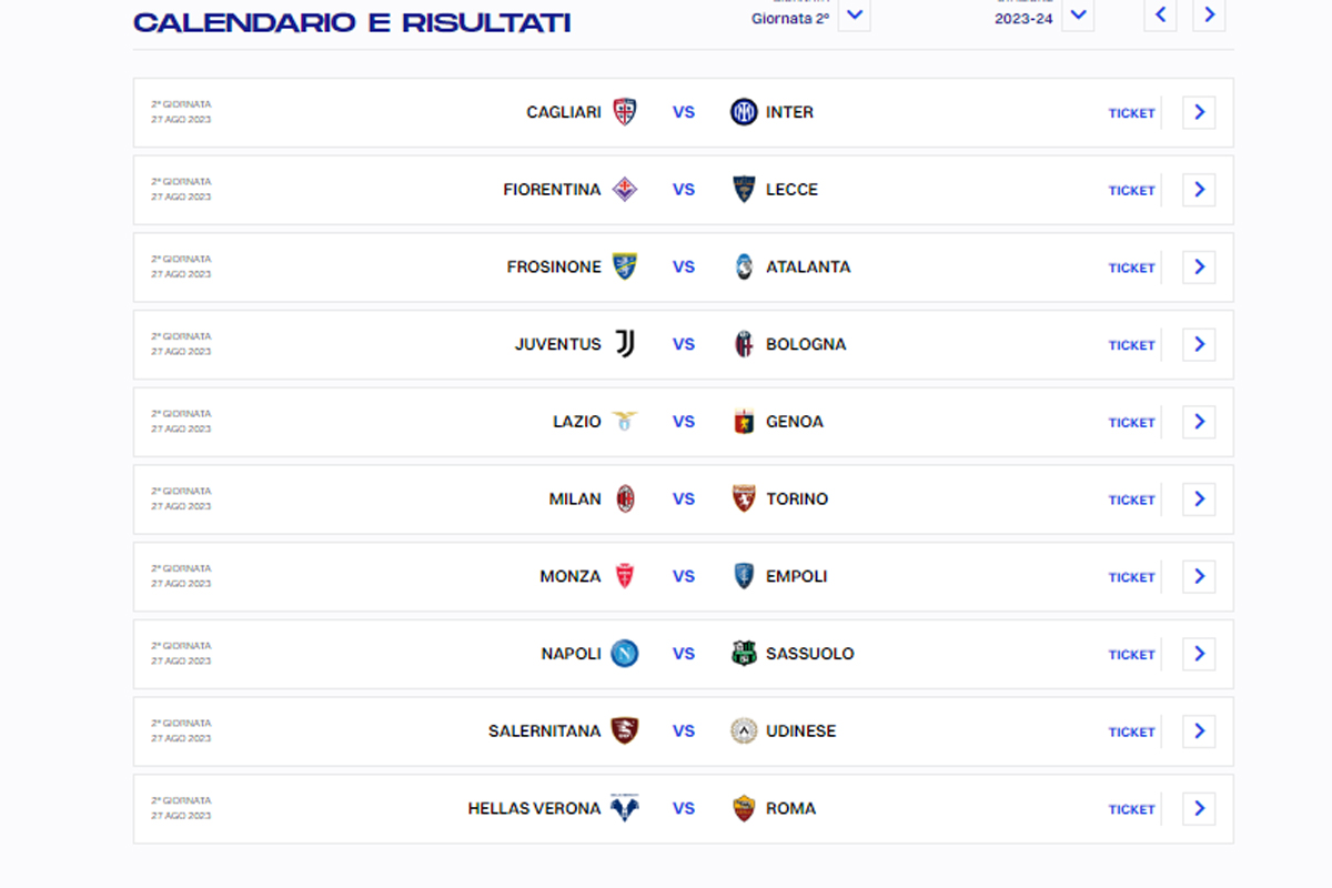 CALENDARIO SERIE A, 2 GIORNATA (DA LEGA SERIE A) CALENDARIO SERIE A, 2 GIORNATA (DA LEGA SERIE A)