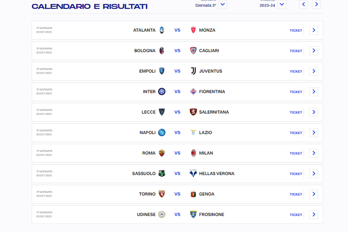 CALENDARIO SERIE A, 3 GIORNATA (DA LEGA SERIE A) CALENDARIO SERIE A, 3 GIORNATA (DA LEGA SERIE A)