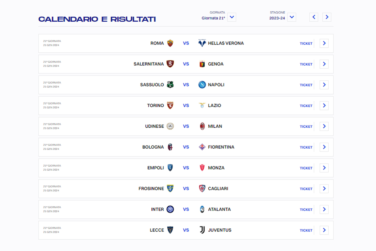 CALENDARIO SERIE A 21 GIORNATA (DA LEGA SERIE A) CALENDARIO SERIE A 21 GIORNATA (DA LEGA SERIE A)