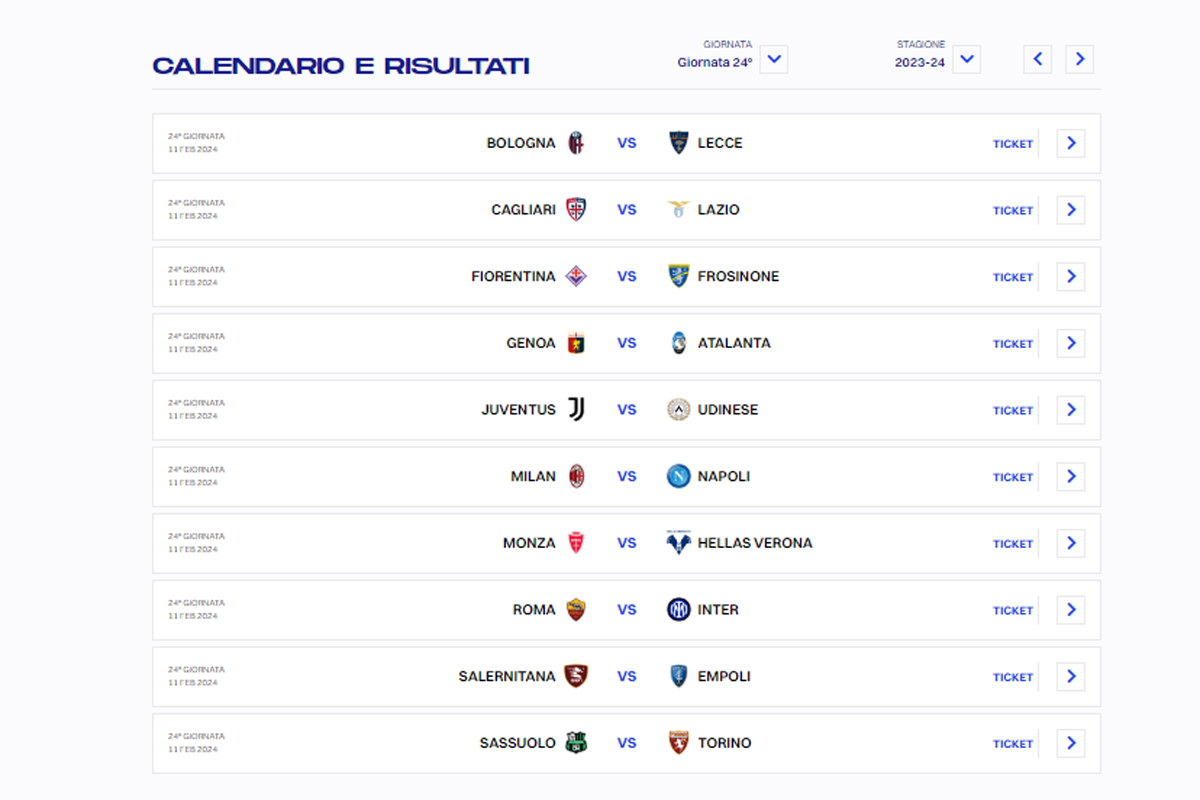 CALENDARIO SERIE A 24 GIORNATA (DA LEGA SERIE A) CALENDARIO SERIE A 24 GIORNATA (DA LEGA SERIE A)
