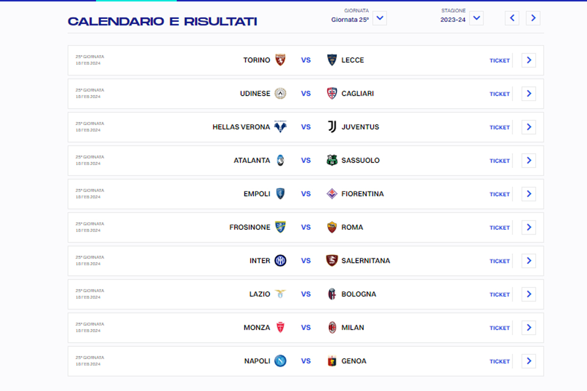 CALENDARIO SERIE A 25 GIORNATA (DA LEGA SERIE A) CALENDARIO SERIE A 25 GIORNATA (DA LEGA SERIE A)