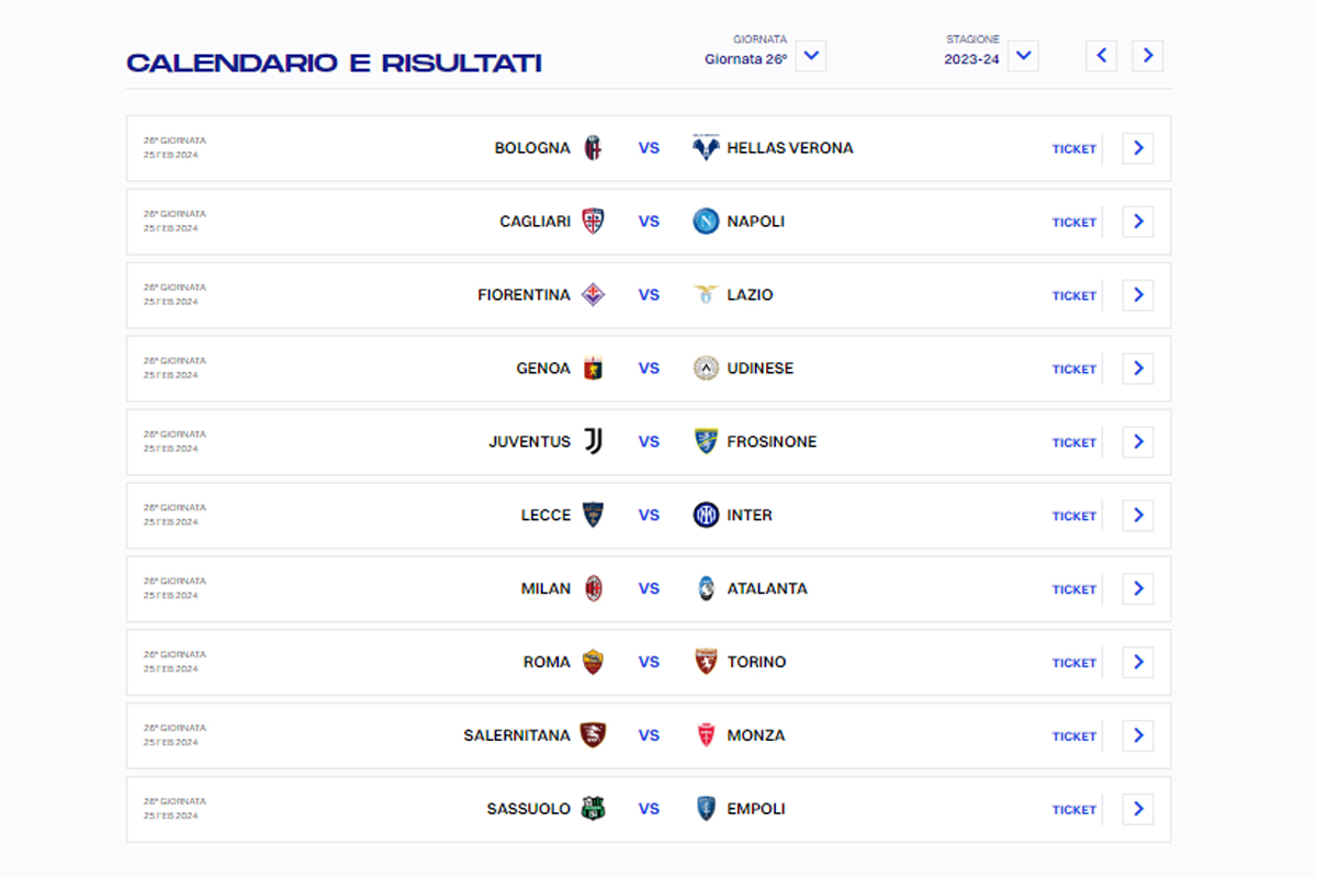 CALENDARIO SERIE A 26 GIORNATA (DA LEGA SERIE A) CALENDARIO SERIE A 26 GIORNATA (DA LEGA SERIE A)