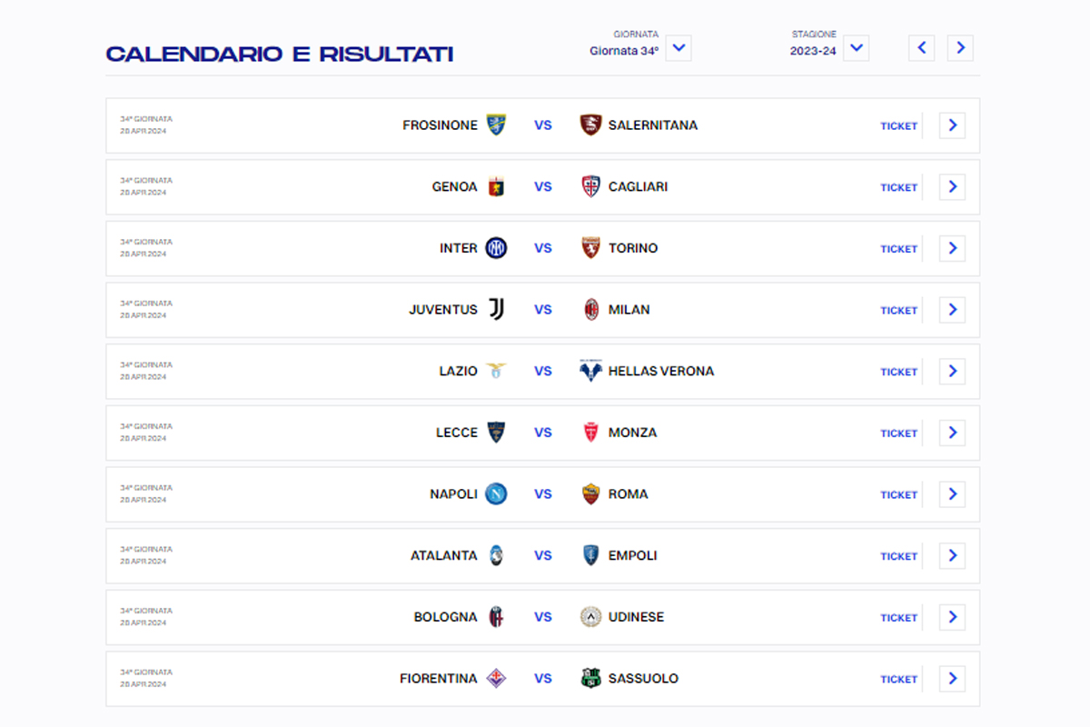 CALENDARIO SERIE A 34 GIORNATA (DA LEGA SERIE A) CALENDARIO SERIE A 34 GIORNATA (DA LEGA SERIE A)