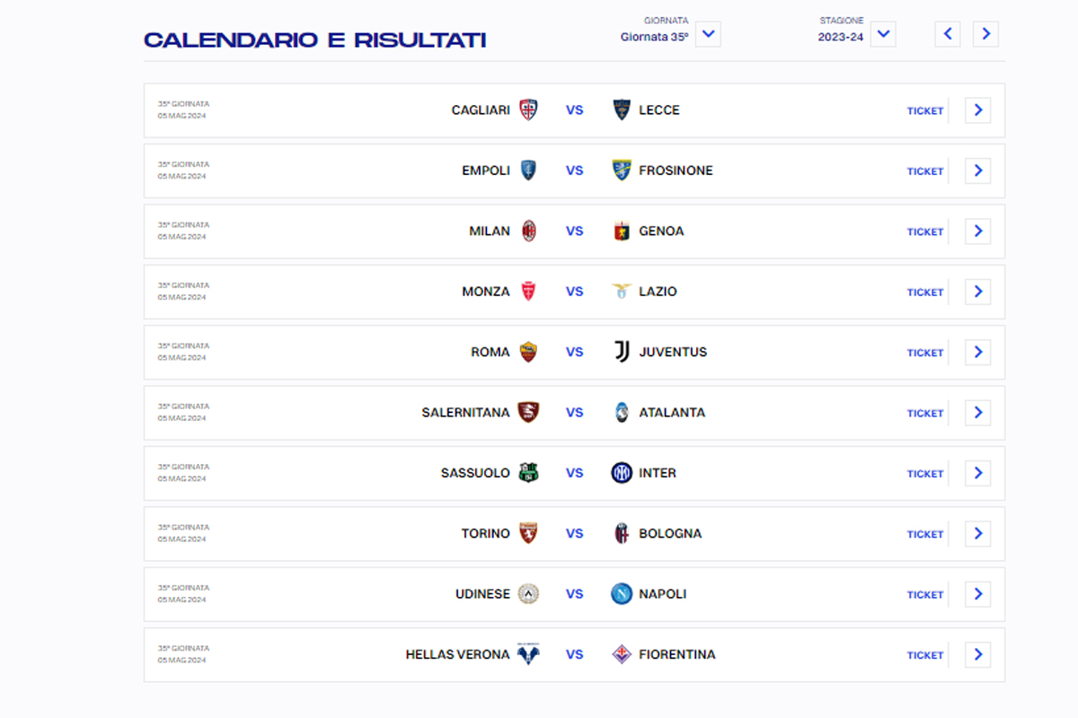 CALENDARIO SERIE A 35 GIORNATA (DA LEGA SERIE A) CALENDARIO SERIE A 35 GIORNATA (DA LEGA SERIE A)