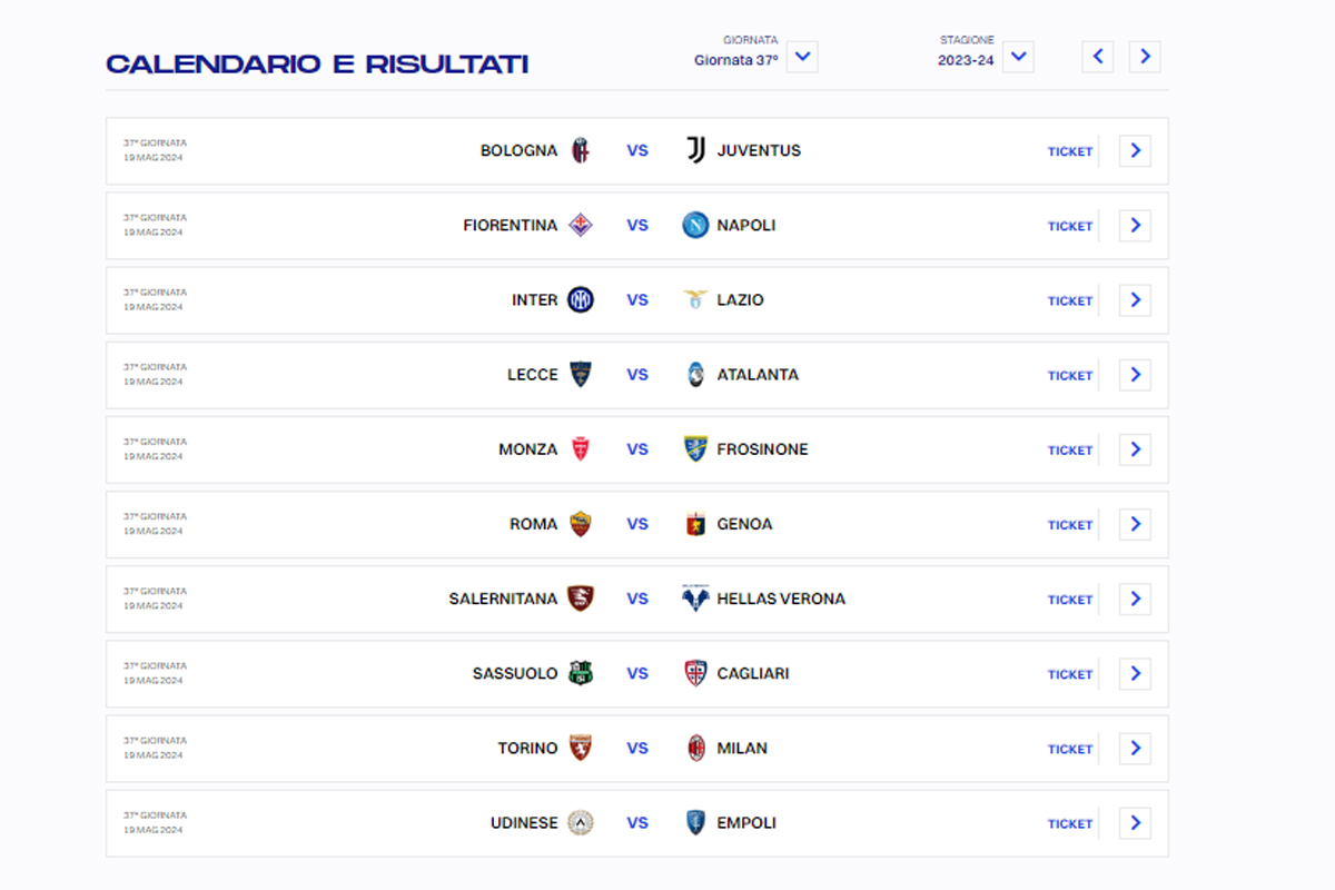 CALENDARIO SERIE A 37 GIORNATA (DA LEGA SERIE A) CALENDARIO SERIE A 37 GIORNATA (DA LEGA SERIE A)