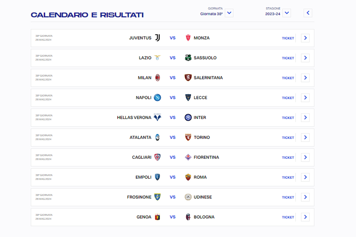 CALENDARIO SERIE A 38 GIORNATA (DA LEGA SERIE A) CALENDARIO SERIE A 38 GIORNATA (DA LEGA SERIE A)