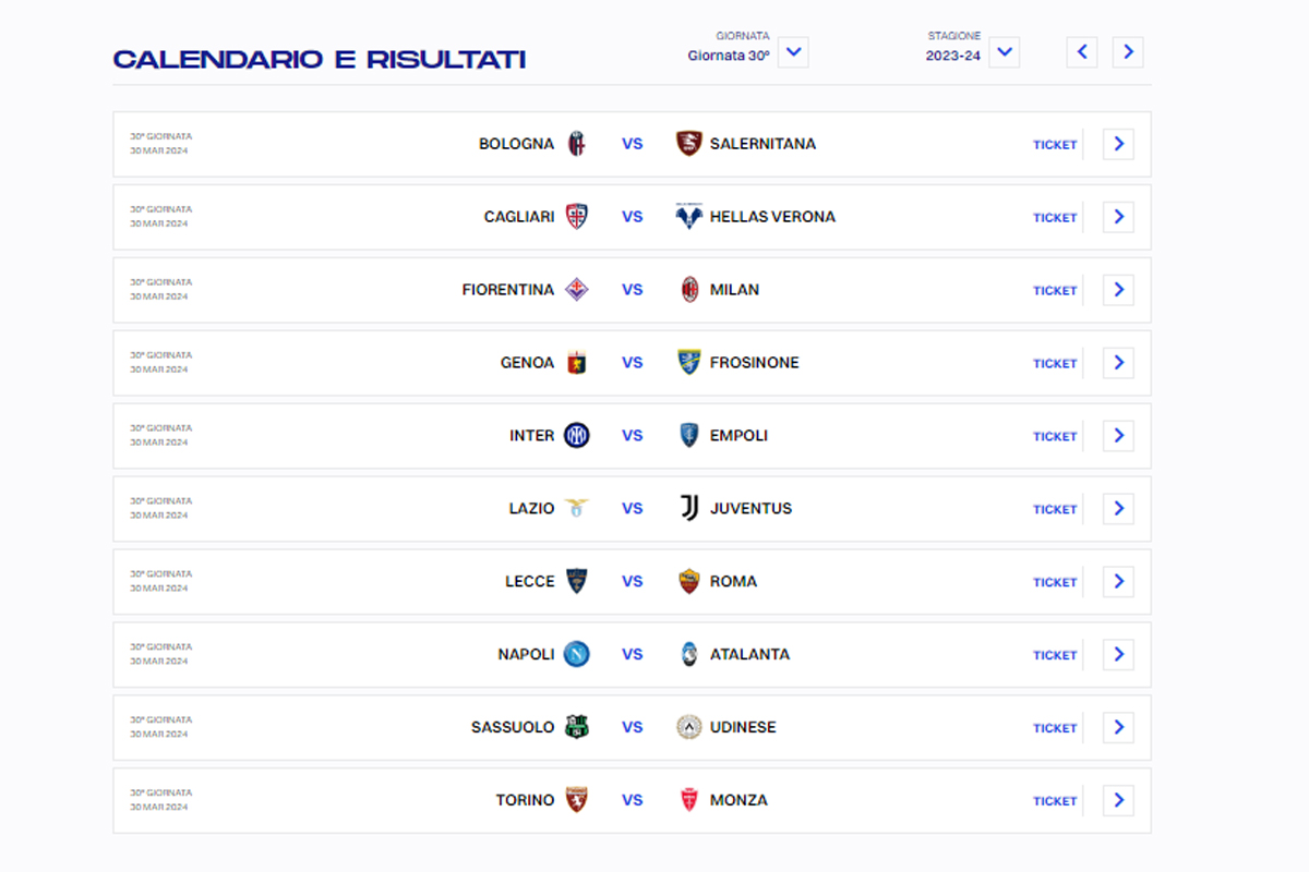 CALENDARIO SERIE A 30 GIORNATA (DA LEGA SERIE A) CALENDARIO SERIE A 30 GIORNATA (DA LEGA SERIE A)