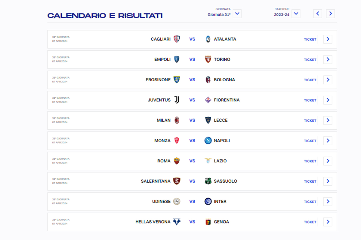 CALENDARIO SERIE A 31 GIORNATA (DA LEGA SERIE A) CALENDARIO SERIE A 31 GIORNATA (DA LEGA SERIE A)