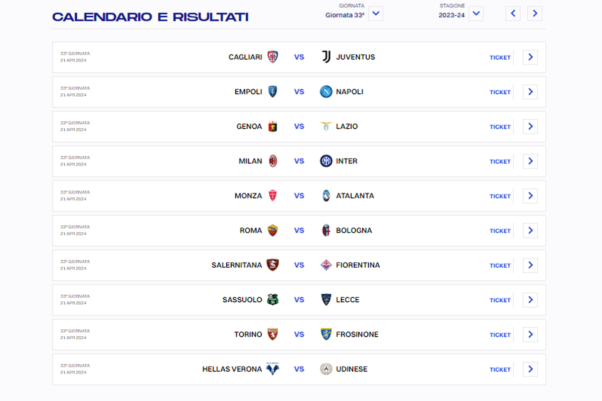 CALENDARIO SERIE A 33 GIORNATA (DA LEGA SERIE A) CALENDARIO SERIE A 33 GIORNATA (DA LEGA SERIE A)