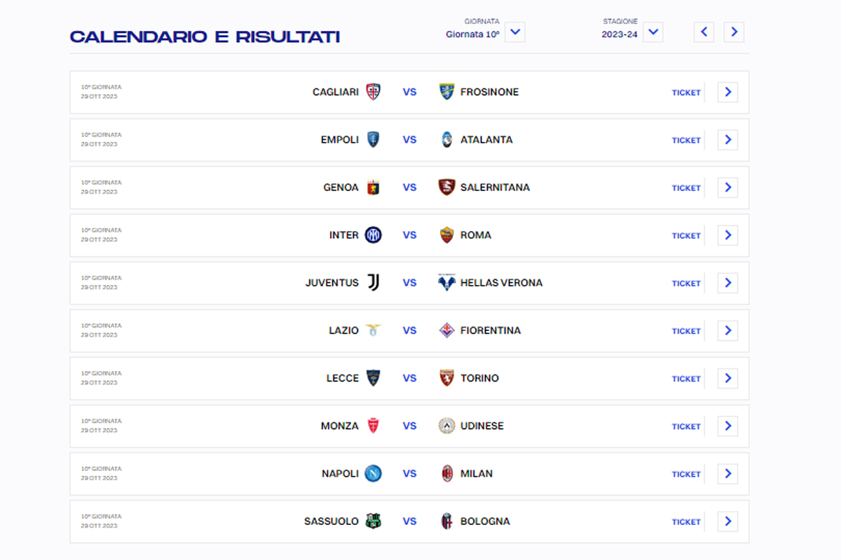 CALENDARIO SERIE A, 10 GIORNATA (DA LEGA SERIE A) CALENDARIO SERIE A, 10 GIORNATA (DA LEGA SERIE A)