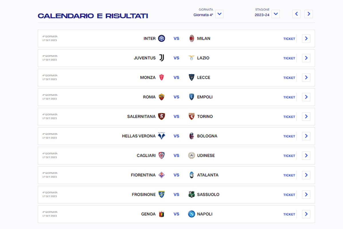 CALENDARIO SERIE A, 4 GIORNATA (DA LEGA SERIE A) CALENDARIO SERIE A, 4 GIORNATA (DA LEGA SERIE A)