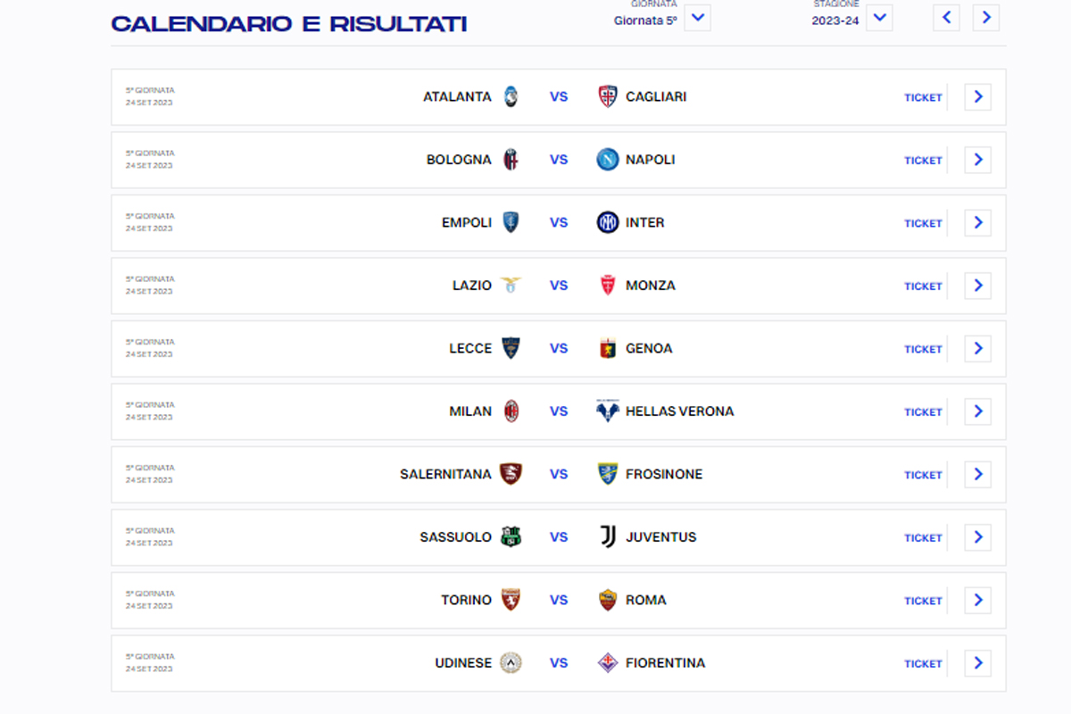 CALENDARIO SERIE A, 5 GIORNATA (DA LEGA SERIE A) CALENDARIO SERIE A, 5 GIORNATA (DA LEGA SERIE A)