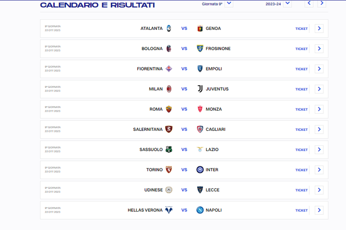 CALENDARIO SERIE A, 9 GIORNATA (DA LEGA SERIE A) CALENDARIO SERIE A, 9 GIORNATA (DA LEGA SERIE A)