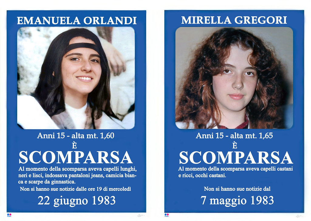 Emanuela Orlandi e Mirella Gregori - Manifesti " Scomparsa " Photo restore. Di Gregorj Cocco. Licenza CC BY-ND Emanuela Orlandi e Mirella Gregori - Manifesti " Scomparsa " Photo restore. Di Gregorj Cocco. Licenza CC BY-ND