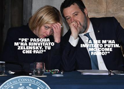 Meloni a Salvini: "Pe' Pasqua m'ha rinvitato Zelensky. Tu che fai?"