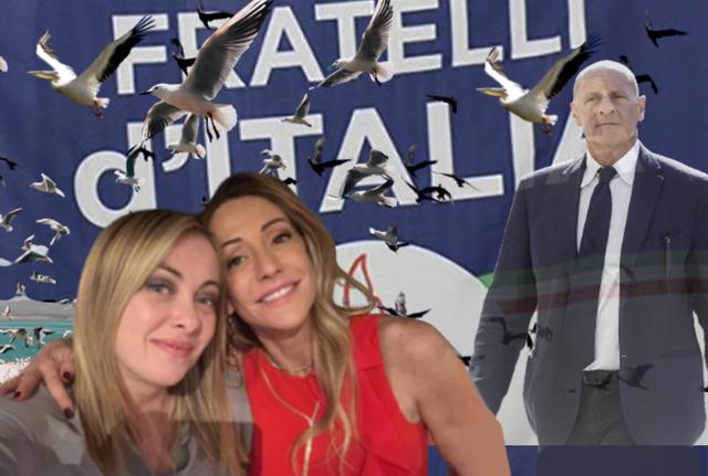 A sinistra Giorgia e Arianna Meloni; a destra Fabio Rampelli A sinistra Giorgia e Arianna Meloni; a destra Fabio Rampelli