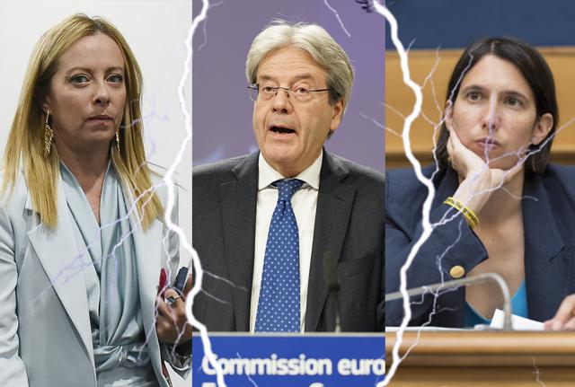 Giorgia Meloni, Paolo Gentiloni e Elly Schlein