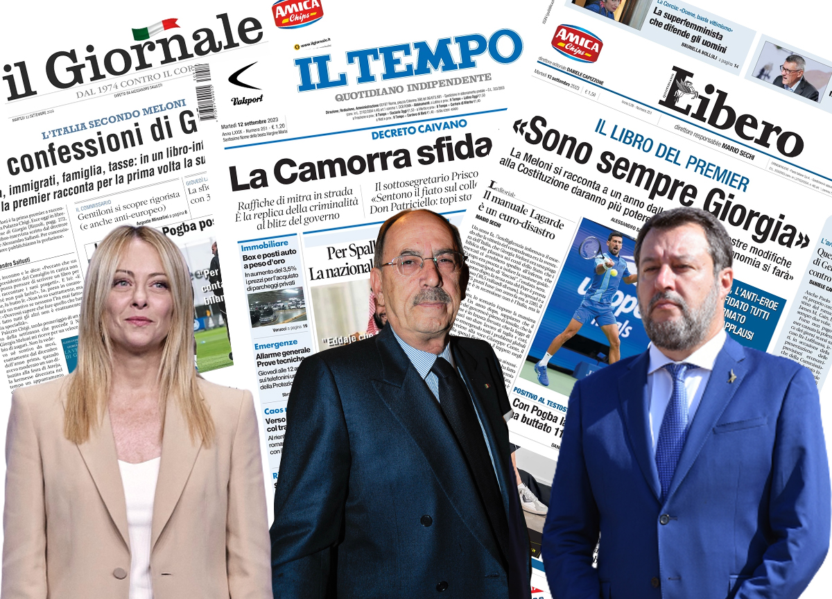 Giorgia Meloni, Antonio Angelucci e Matteo Salvini Giorgia Meloni, Antonio Angelucci e Matteo Salvini