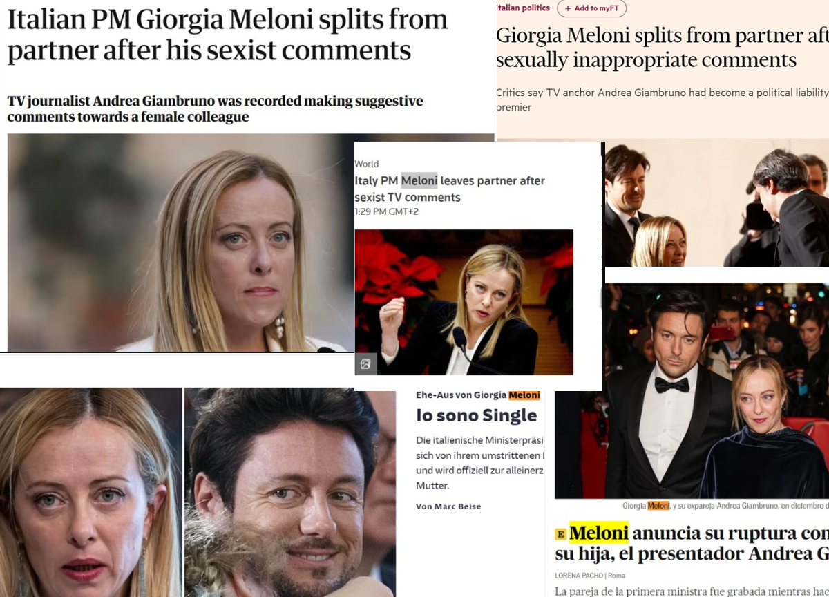 rottura Giorgia Meloni - Andrea Giambruno su stampa estera rottura Giorgia Meloni - Andrea Giambruno su stampa estera