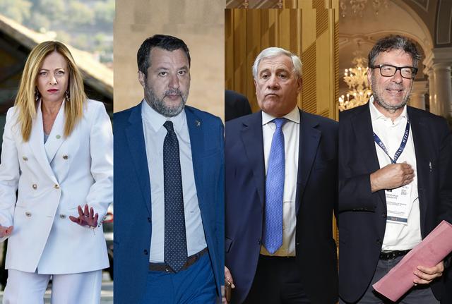 Giorgia Meloni, Matteo Salvini,  Antonio Tajani e Giancarlo Giorgetti