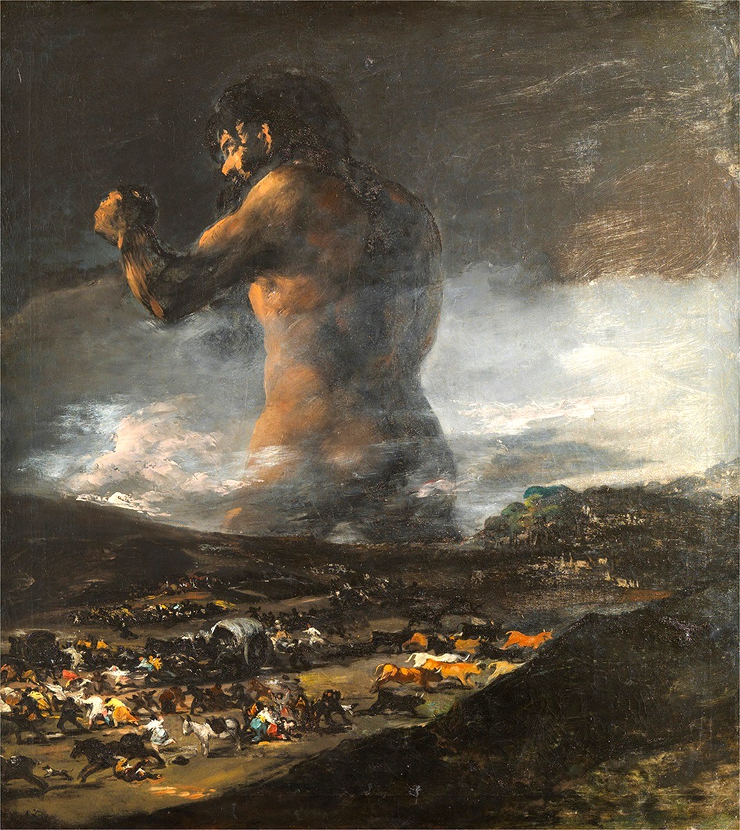 Francisco Goya (attribuito a); "Il Colosso"; post 1808; Olio su tela; Museo Nacional del Prado, Madrid Francisco Goya (attribuito a); "Il Colosso"; post 1808; Olio su tela; Museo Nacional del Prado, Madrid
