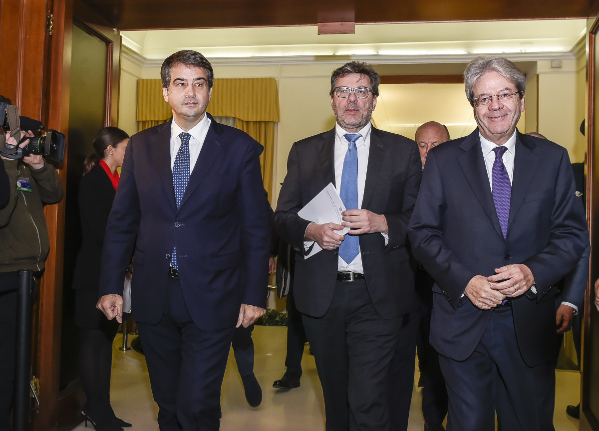 Fitto, Giorgetti e Gentiloni Fitto, Giorgetti e Gentiloni