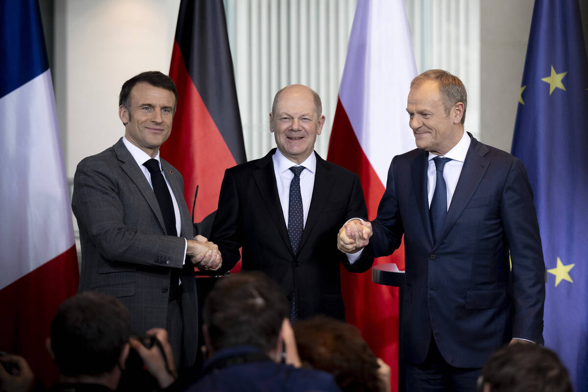 Emmanuel Macron, Olaf Scholz e Donald Tusk Emmanuel Macron, Olaf Scholz e Donald Tusk