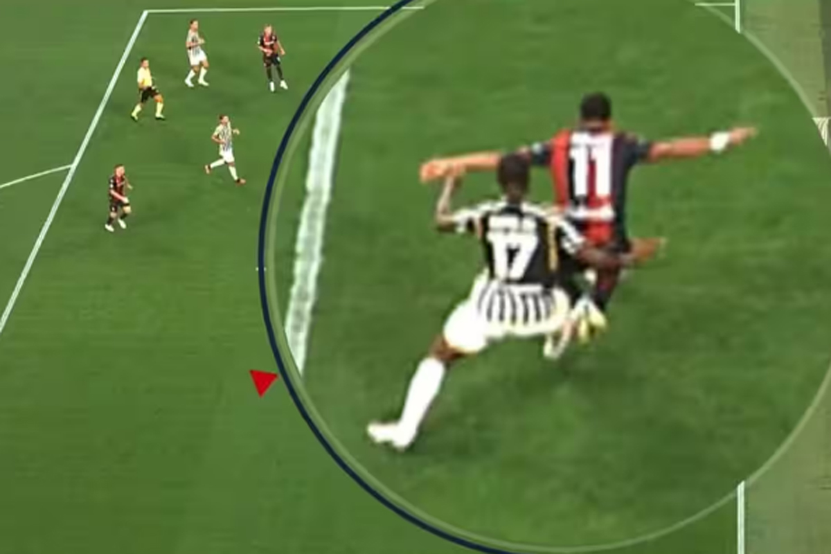 Juventus-Bologna 1-1. Contatto in area tra Iling Junior e Ndoye non ritenuto da rigore secondo l'arbitro Di Bello (al VAR c'era Fourneau, Nasca come AVAR). AIA: era un fallo che meritava il rigore Juventus-Bologna 1-1. Contatto in area tra Iling Junior e Ndoye non ritenuto da rigore secondo l'arbitro Di Bello (al VAR c'era Fourneau, Nasca come AVAR). AIA: era un fallo che meritava il rigore