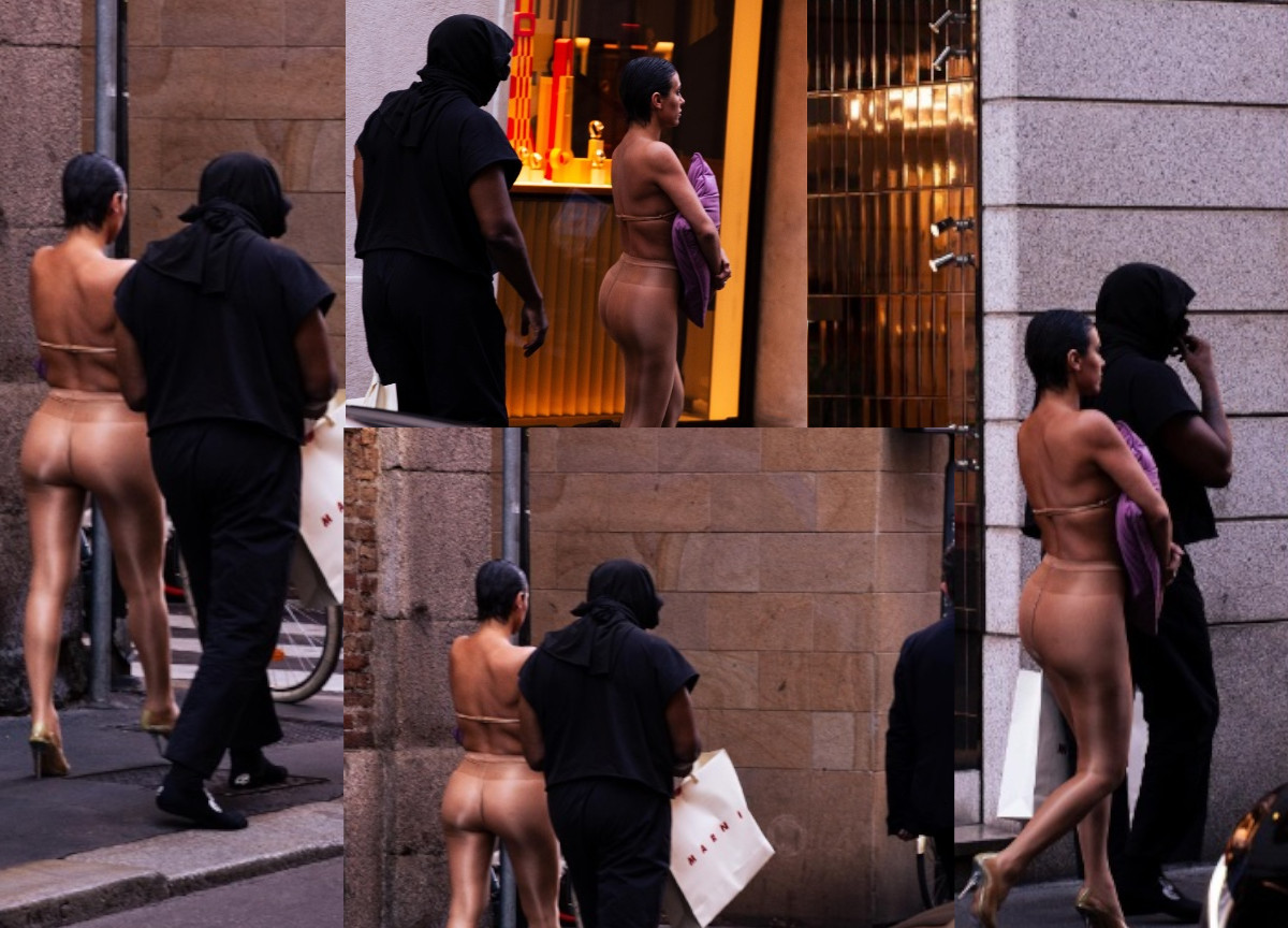 Kayne West e Bianca Censori in nude look. Shopping a Milano. Foto: nssmagazine Kayne West e Bianca Censori in nude look. Shopping a Milano. Foto: nssmagazine