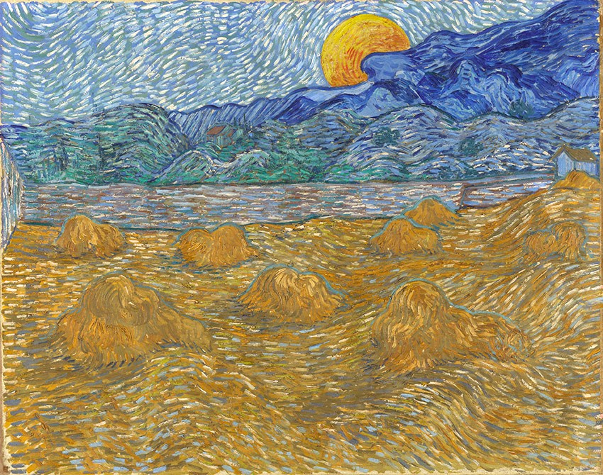 Vincent van Gogh; "Paesaggio con covoni e luna che sorge"; 1889; Olio su tela; Kröller-Müller Museum, Otterlo Vincent van Gogh; "Paesaggio con covoni e luna che sorge"; 1889; Olio su tela; Kröller-Müller Museum, Otterlo