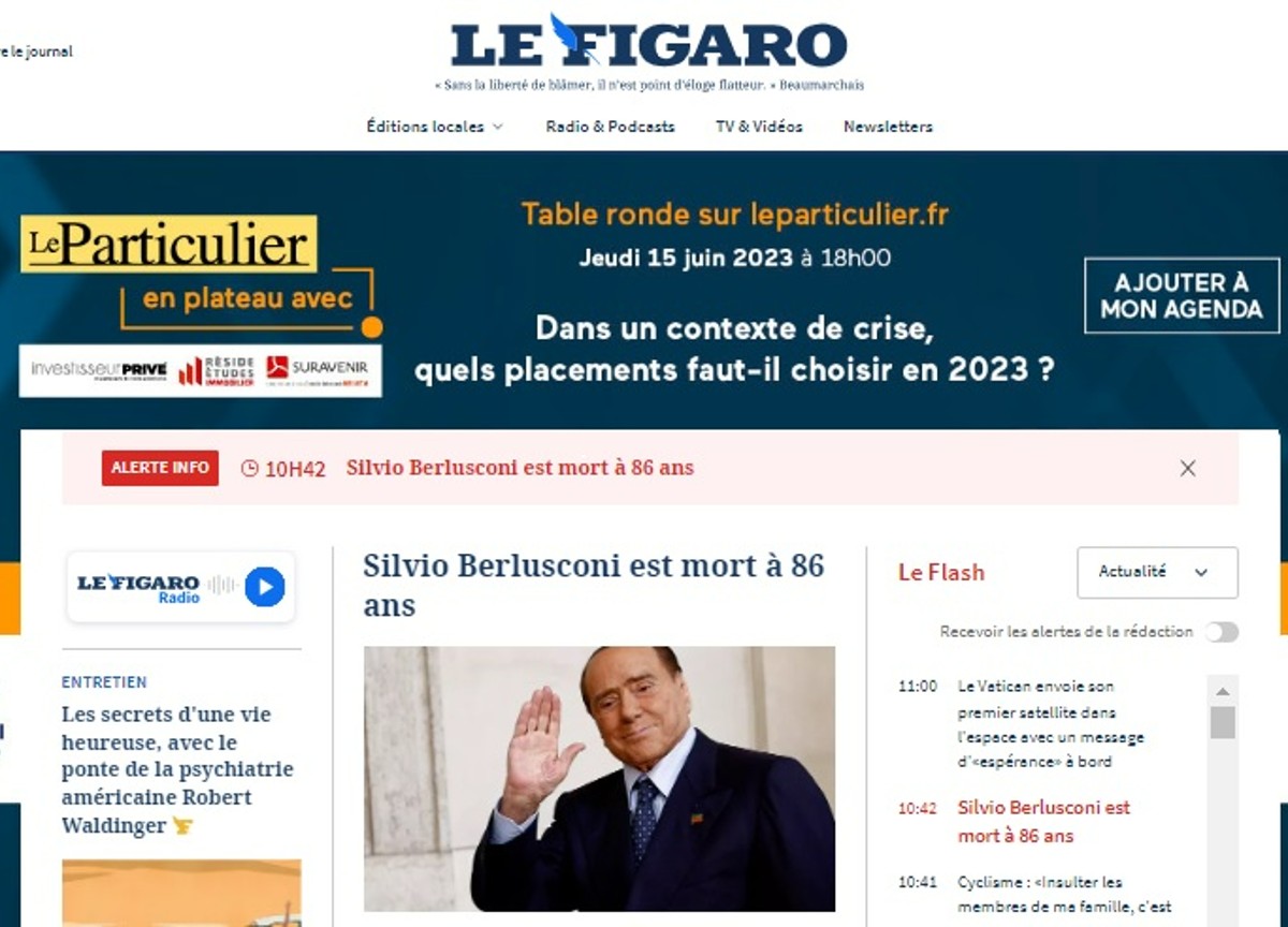 Le Figaro Apertura morte Berlusconi Le Figaro Apertura morte Berlusconi