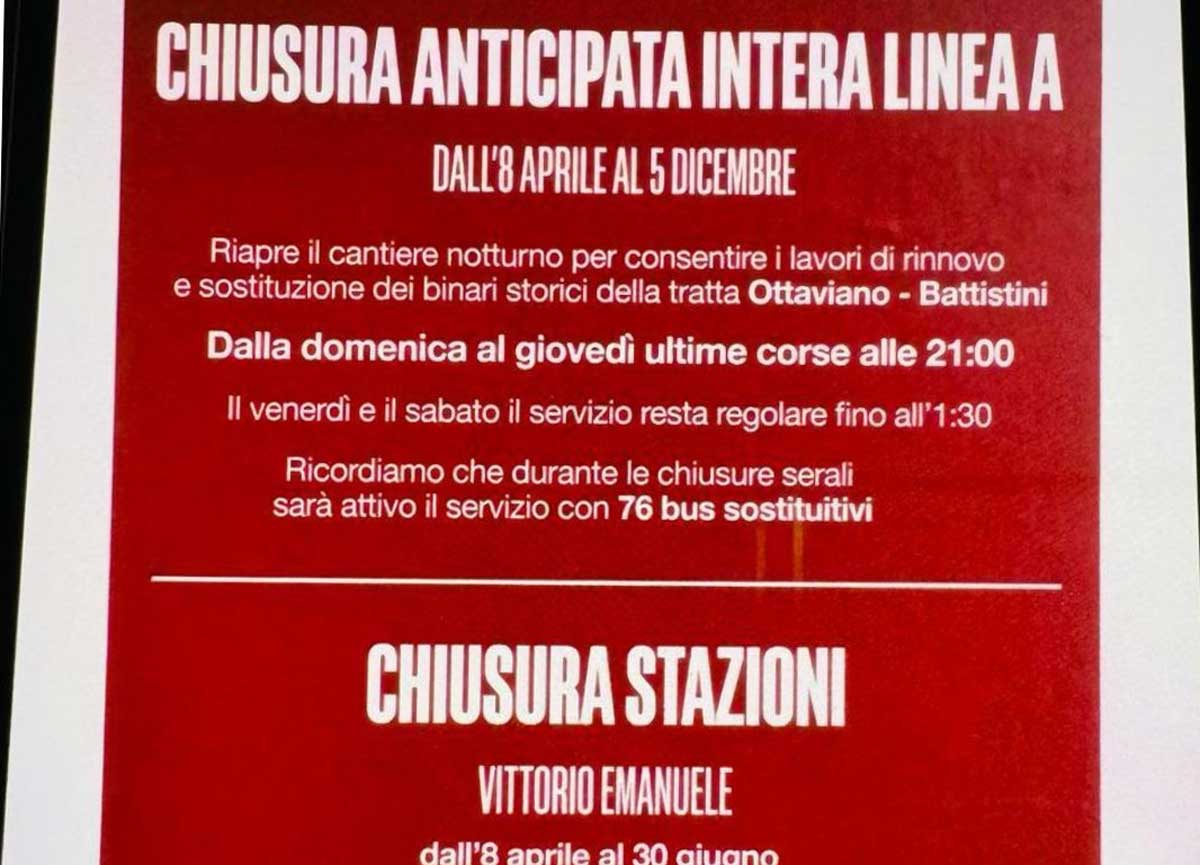 L'annuncio delle chiusure nelle stazioni della metro A L'annuncio delle chiusure nelle stazioni della metro A