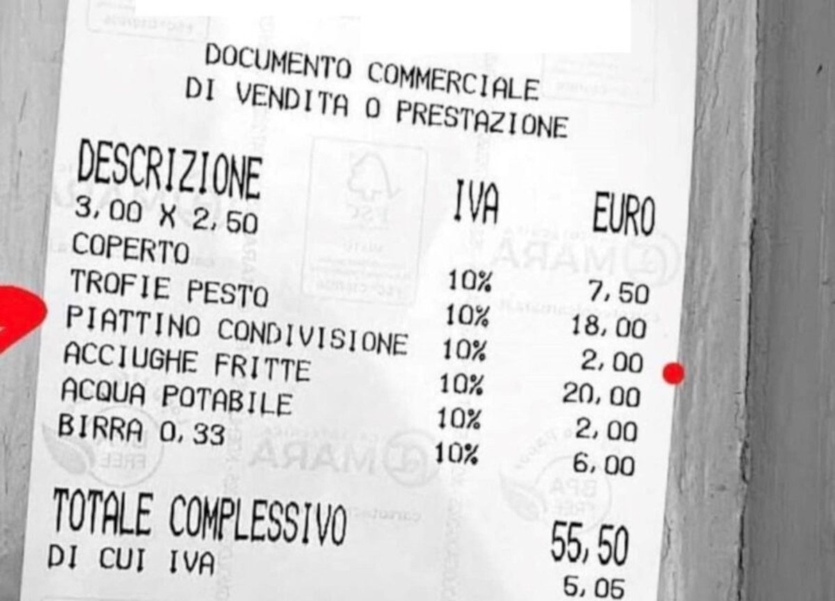 Scontrino con extra per piattino vuoto Scontrino con extra per piattino vuoto