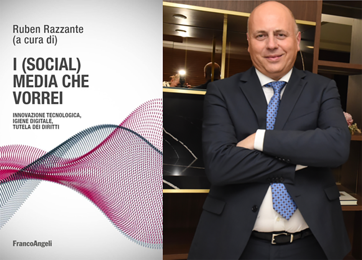 A sinistra la copertina del libro "I (social) media che vorrei" e a destra Ruben Razzante A sinistra la copertina del libro "I (social) media che vorrei" e a destra Ruben Razzante