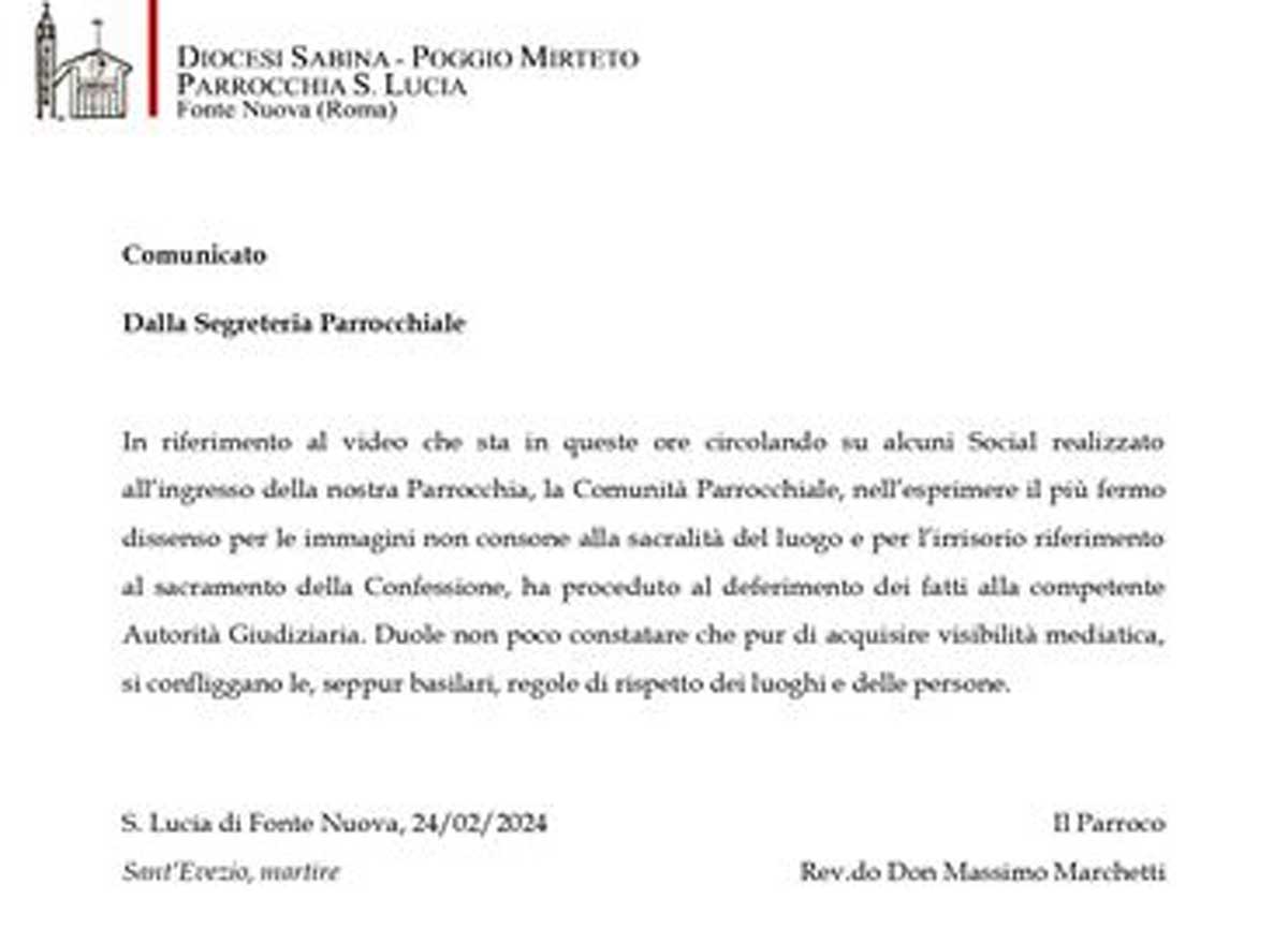 Le lettera denuncia del parroco Le lettera denuncia del parroco