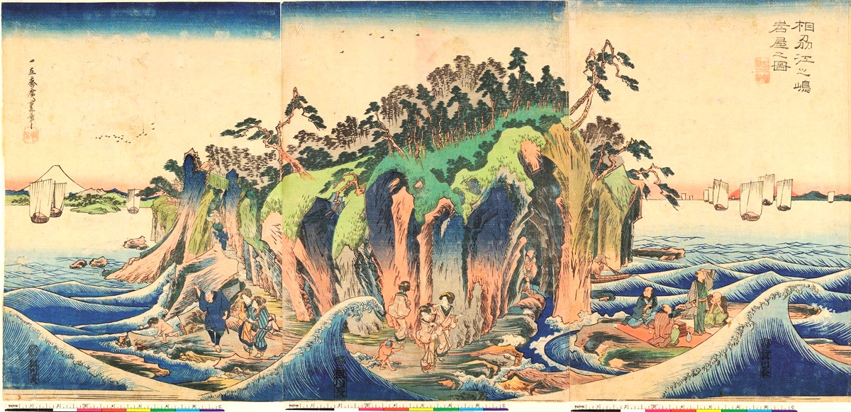 Utagawa Hiroshige (1797-1858); "Sull’isola di Enoshima nella provincia di Sagami"; 1833; Stampa xilografica policroma; © Museo d’Arte Orientale E. Chiossone, Comune di Genova Utagawa Hiroshige (1797-1858); "Sull’isola di Enoshima nella provincia di Sagami"; 1833; Stampa xilografica policroma; © Museo d’Arte Orientale E. Chiossone, Comune di Genova