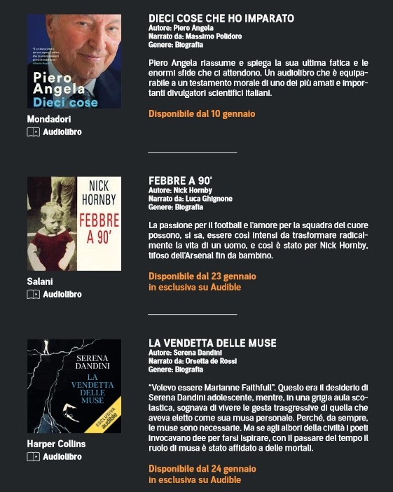 Autobiografie Audible gennaio 2024