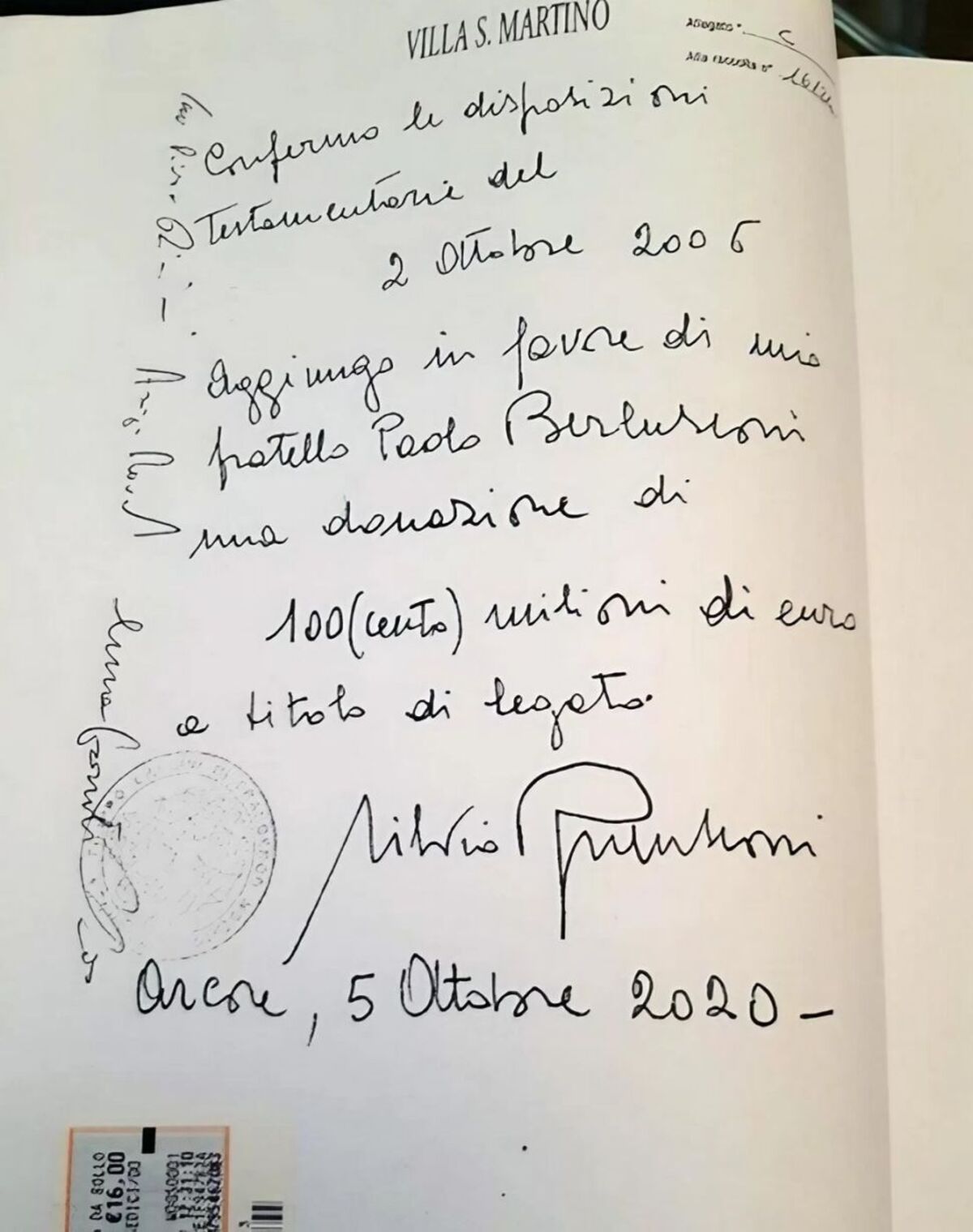 Testamento di Silvio Berlusconi Testamento di Silvio Berlusconi