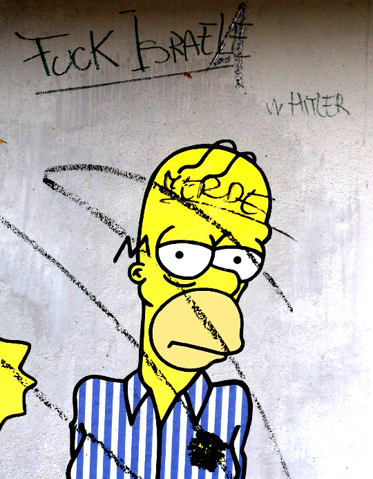 The Simpson Auschwitz Antisemitism street art by aleXsandro Palombo artist W Hitler Shoah Fuck Isreal web