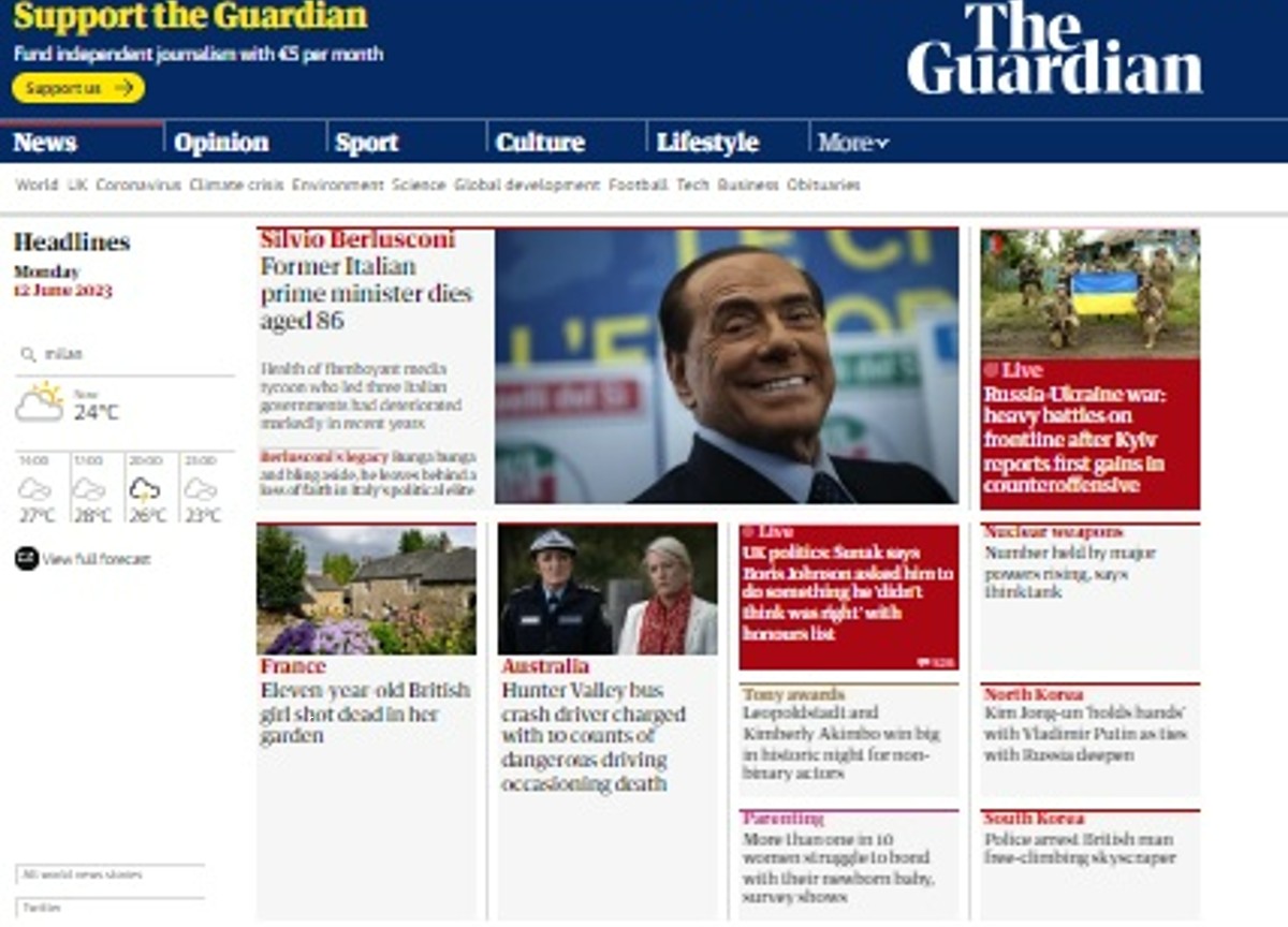 The Guardian Apertura morte Berlusconi The Guardian Apertura morte Berlusconi