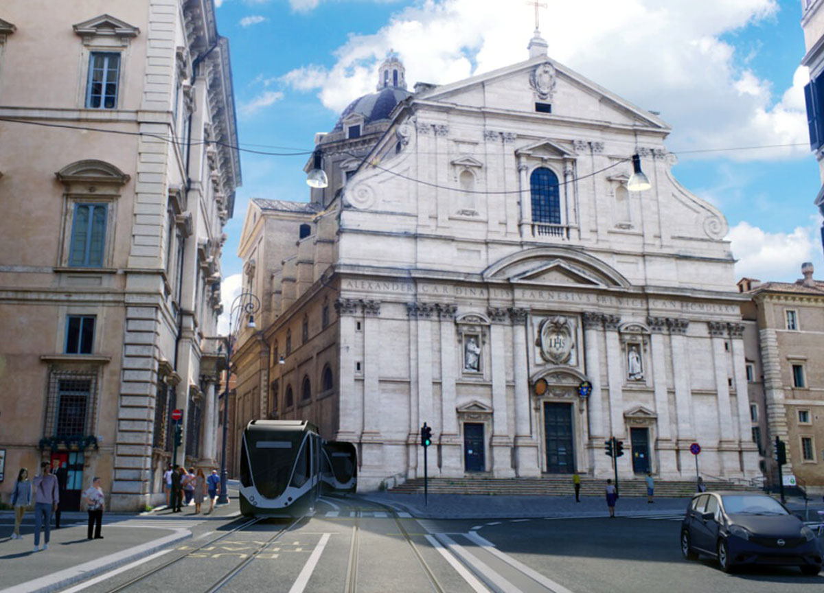 Il renderign della tramvia che collegerà la stazione Termini al Vaticano Il renderign della tramvia che collegerà la stazione Termini al Vaticano