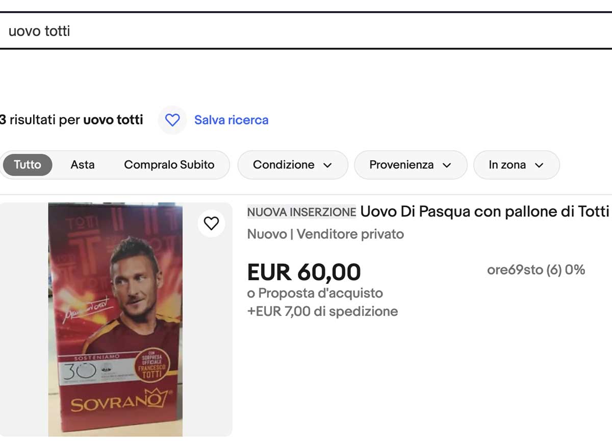 L'uovo solidale di Francesco Totti in vendita su Ebay al prezzo doppio L'uovo solidale di Francesco Totti in vendita su Ebay al prezzo doppio