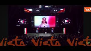Buenos dias Patriotas, il saluto di Meloni alla festa di Vox a Madrid