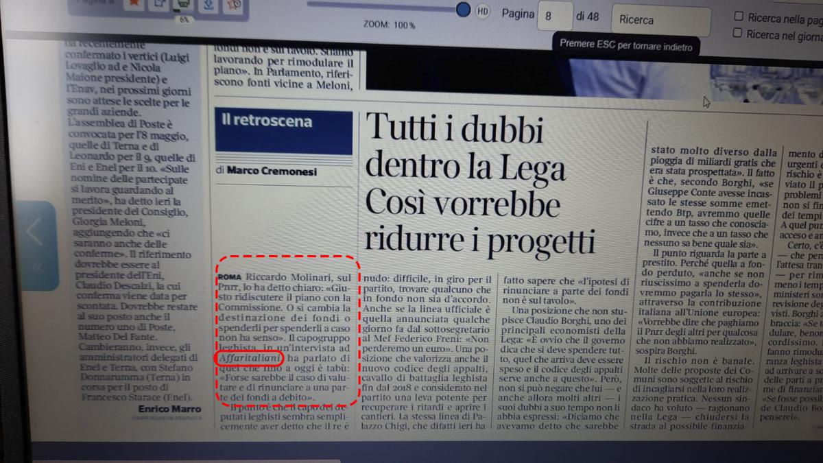 Articolo del Corriere della Sera che cita Affaritaliani.it Articolo del Corriere della Sera che cita Affaritaliani.it