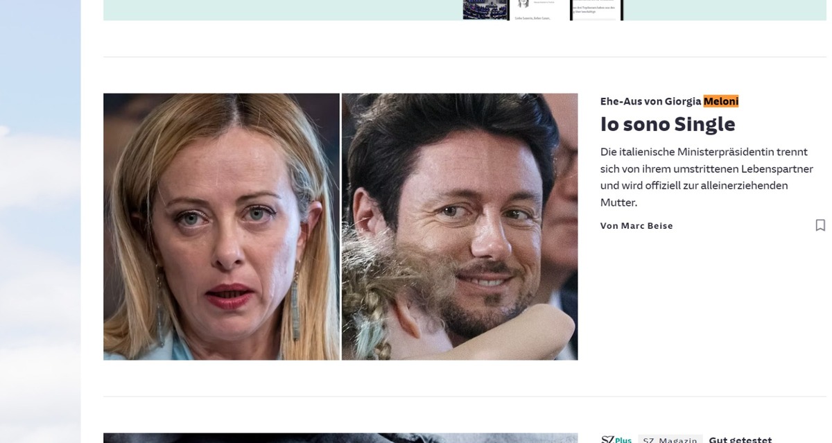 Articoli rottura Meloni - Giambruno sulla Stampa estera Articoli rottura Meloni - Giambruno sulla Stampa estera