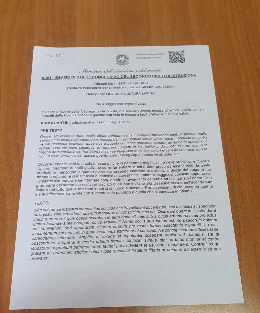 Versione di Seneca, Maturità 2023