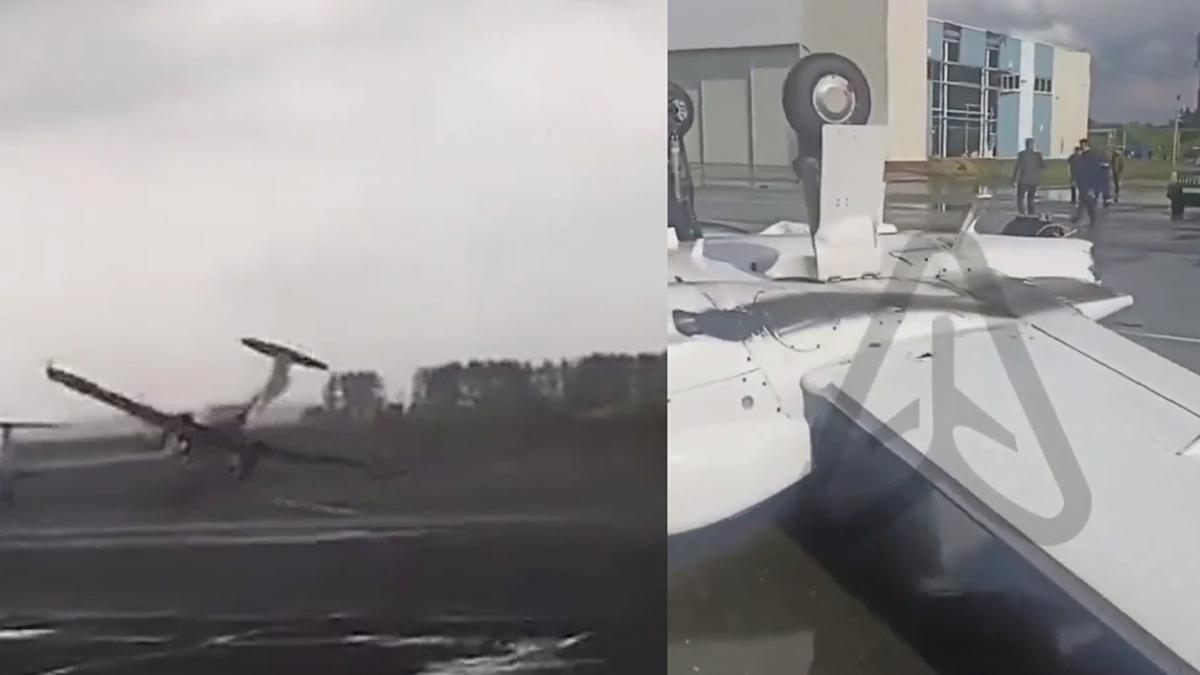 Violenta tromba d'aria ribalta aerei ed elicotteri sulla pista di un aeroporto: paura nel Tatarstan (Russia)