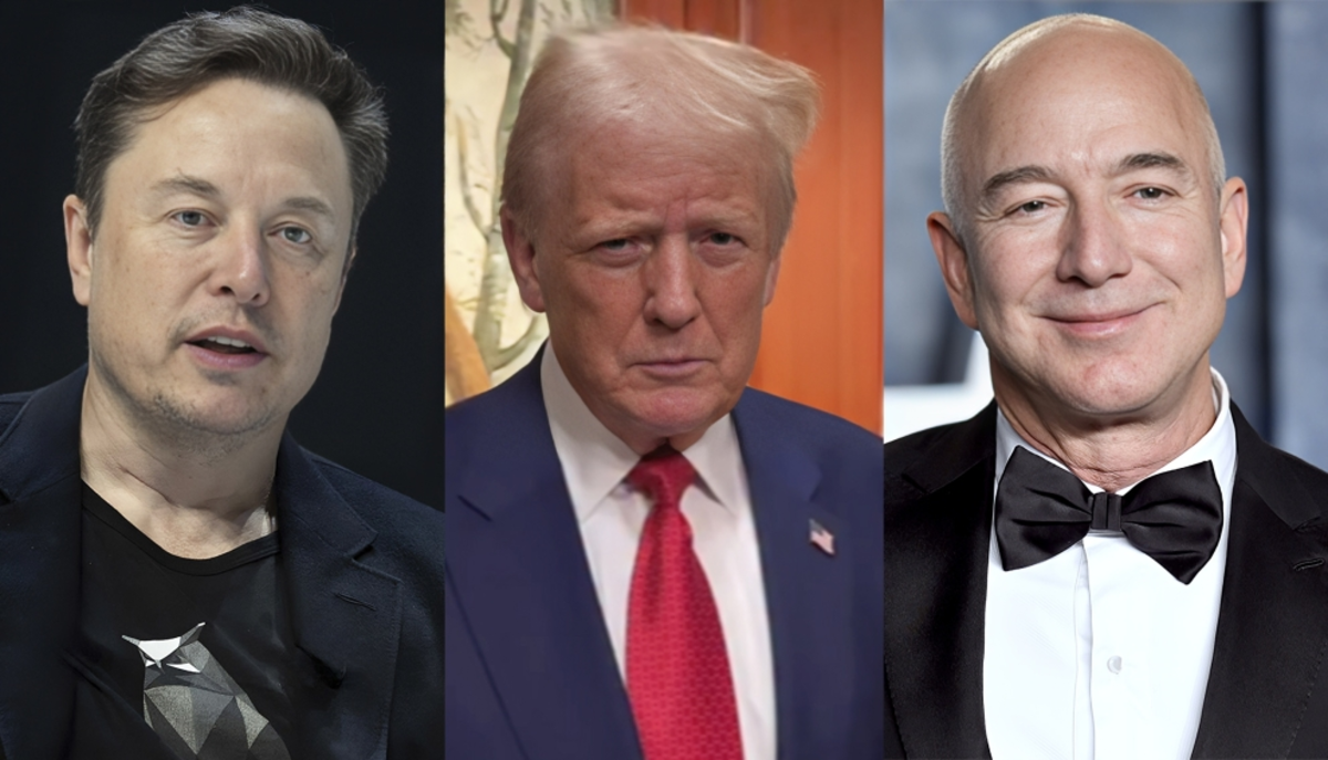 Elon Musk, Donald Trump e Jeff Bezos Elon Musk, Donald Trump e Jeff Bezos