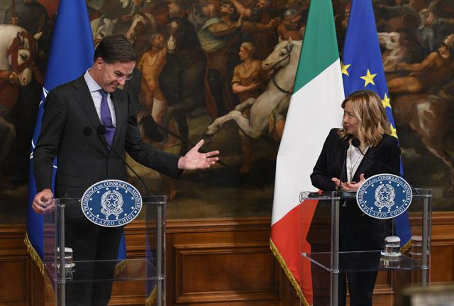 MARK RUTTE SEGRETARIO GENERALE NATO GIORGIA MELONI PRESIDENTE DEL CONSIGLIO MARK RUTTE SEGRETARIO GENERALE NATO GIORGIA MELONI PRESIDENTE DEL CONSIGLIO